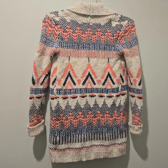 Cat & Jack Long Open Cardigan Sweater Girls Large Med 7/8 pink beige and blue - Picture 2 of 4